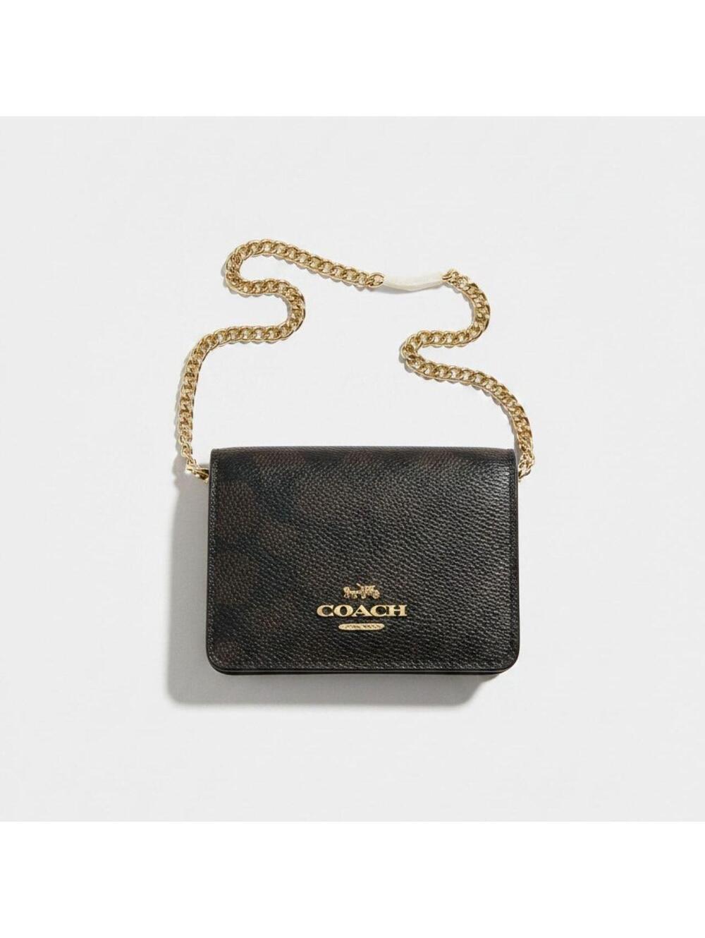 Black Coach crossbody wallet bag with gold chain strap #luxury #designer